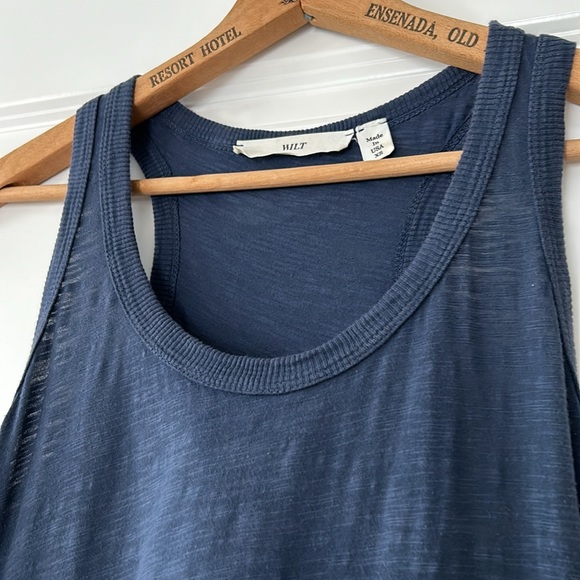 Wilt Blue Racerback Hi Lo Dress w Ruffled & Raw Hems Navy Cotton w MEASUREMENTS - Picture 3 of 11